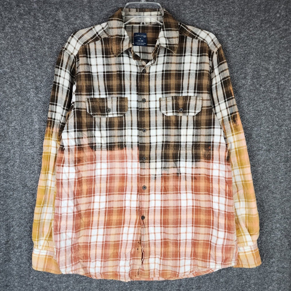 Faded Glory Flannel Mens M FM44Y020 Caffeine Brown Combo Dip Dye Plaid EUC